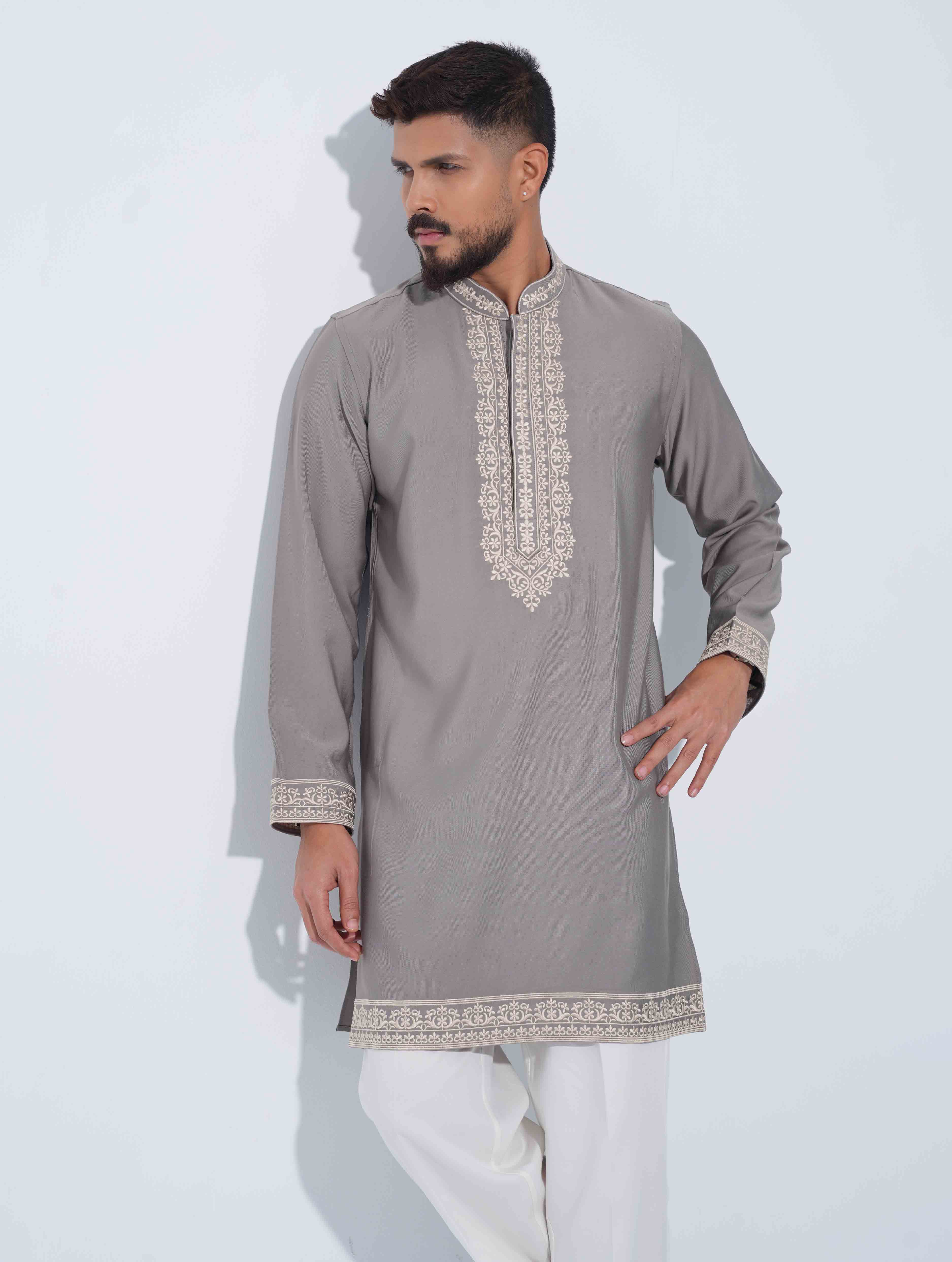 Gray Premium bottom embriodery panjabi