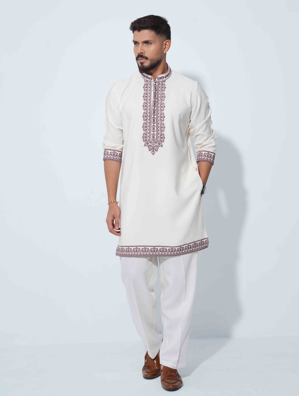 Cream Premium bottom embriodery panjabi