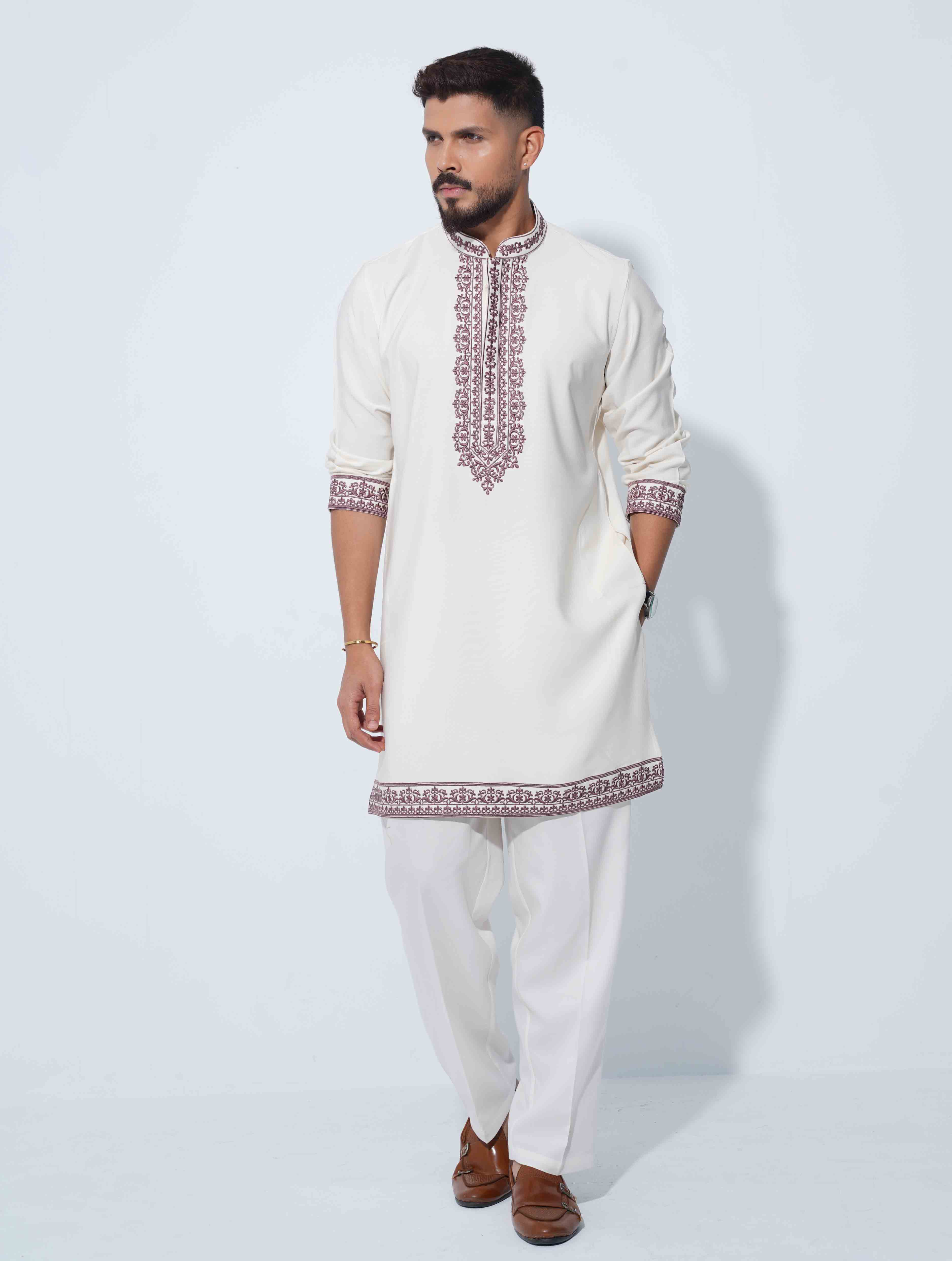 Cream Premium bottom embriodery panjabi