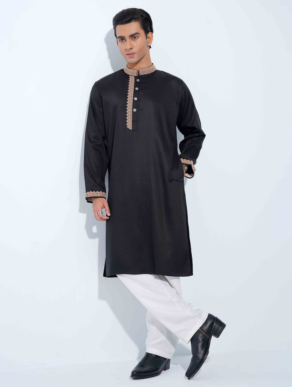 Black One Sided Embroidery Panjabi