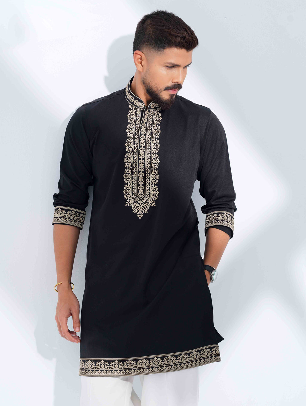 Black Premium bottom embriodery panjabi