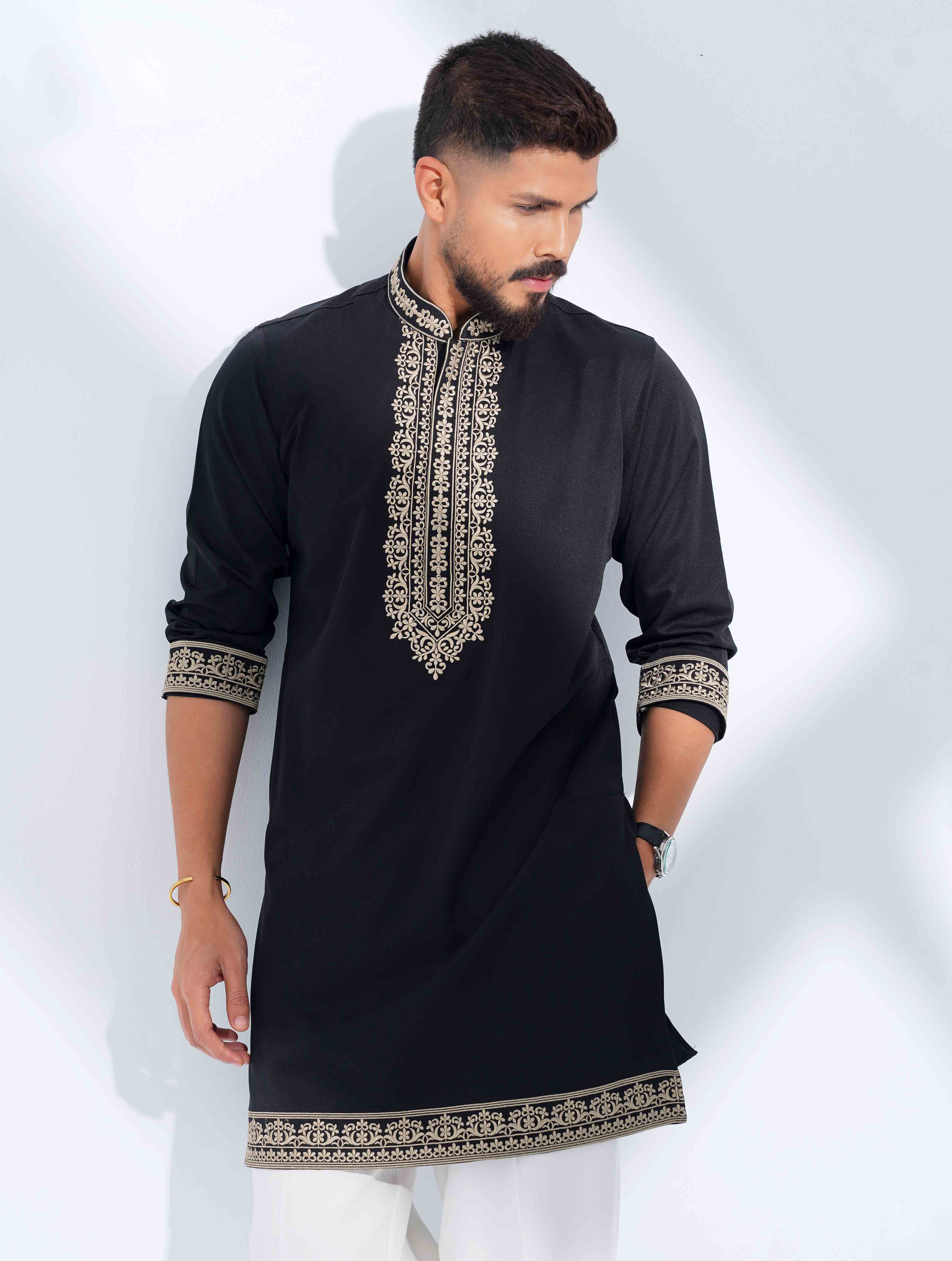 Black Premium bottom embriodery panjabi