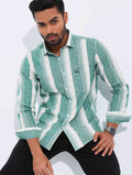 Green White Stripped Formal Full Sleeve