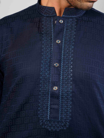 Blue square texture embroidery panjabi