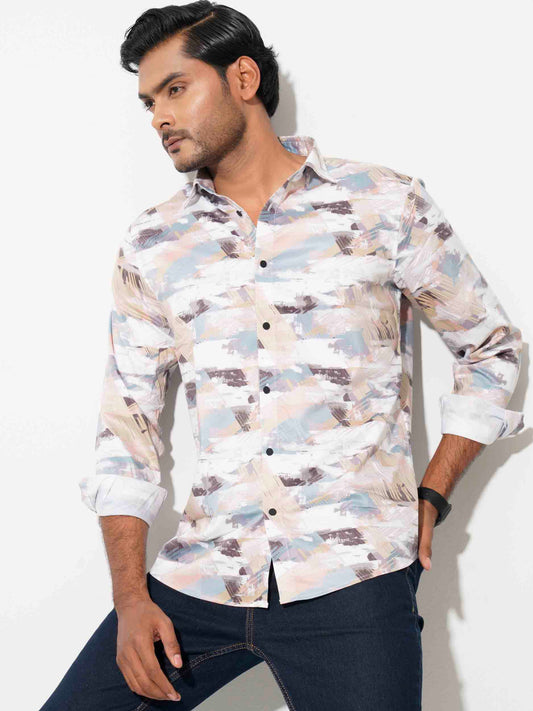 Cream Abstract printed full sleeve shirt