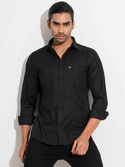 Black cross texture fancy full sleeve shirt.