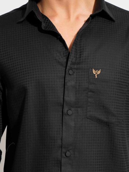 Black cross texture fancy full sleeve shirt.