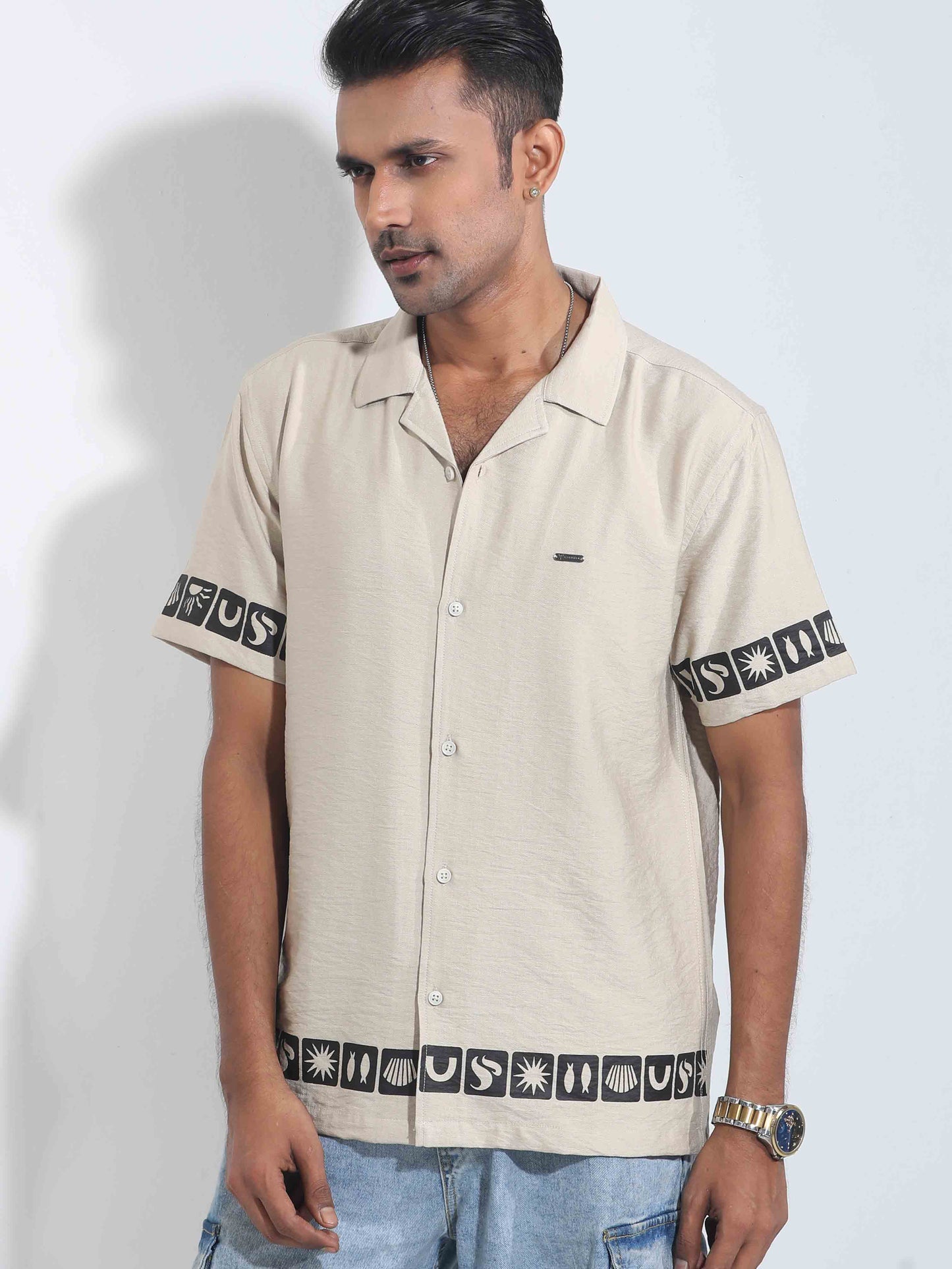 Khaki color hand and waist printed Havana shirt