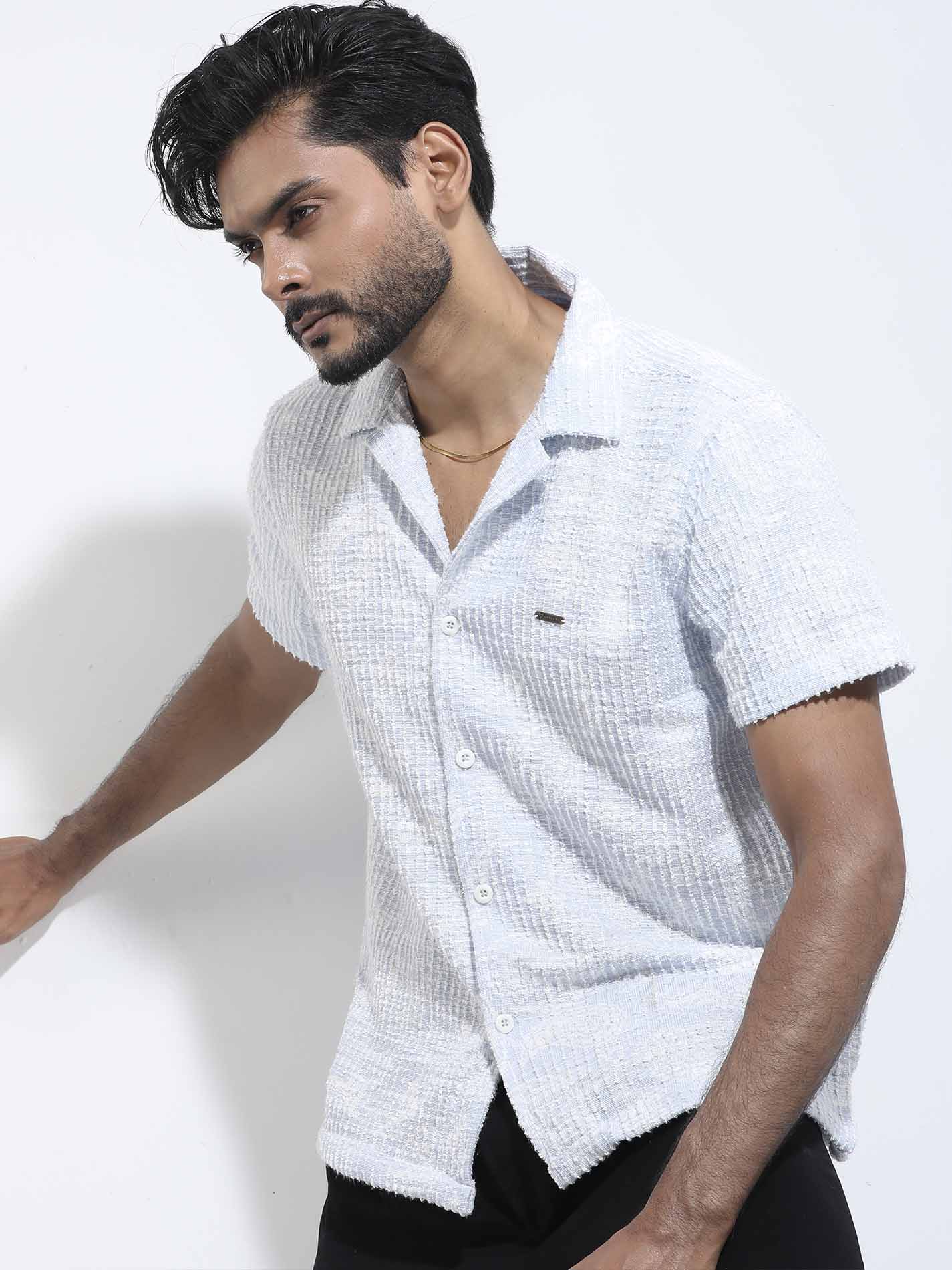 Sky white texture fancy Havana shirt