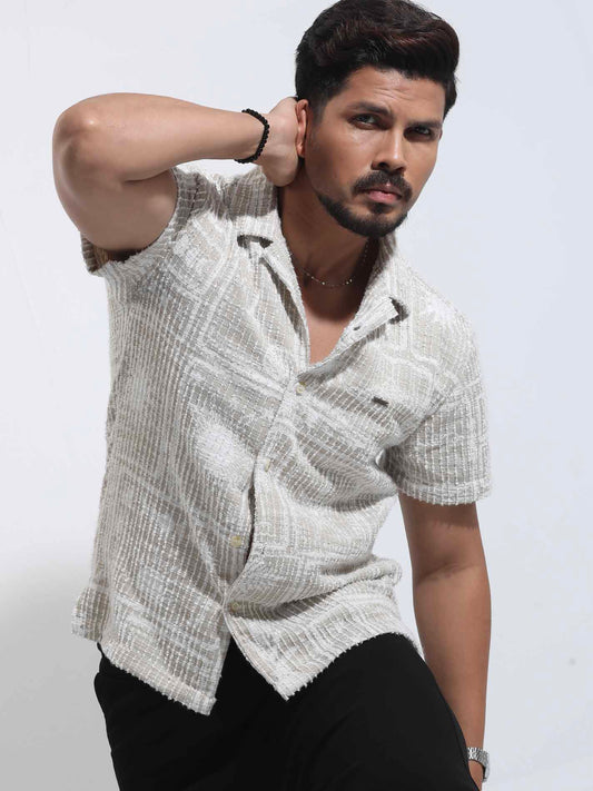 Latte brown white texture fancy Havana shirt