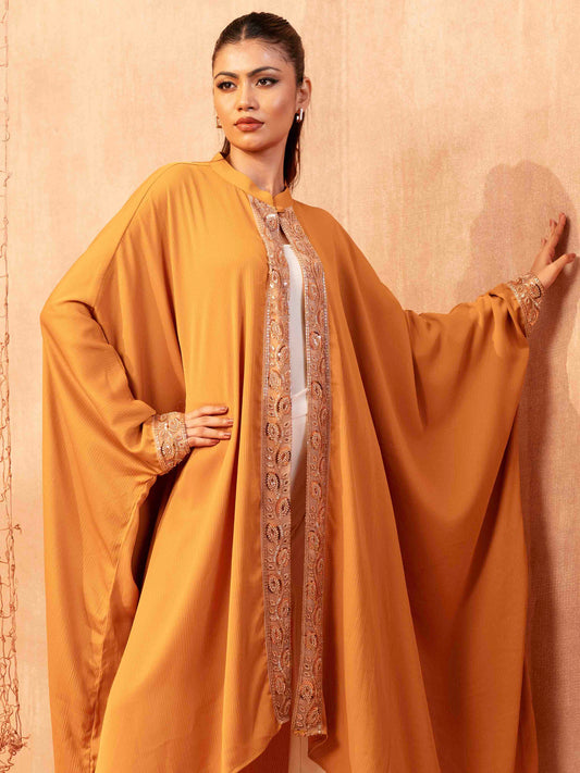 Yellow karchupi design female abaya