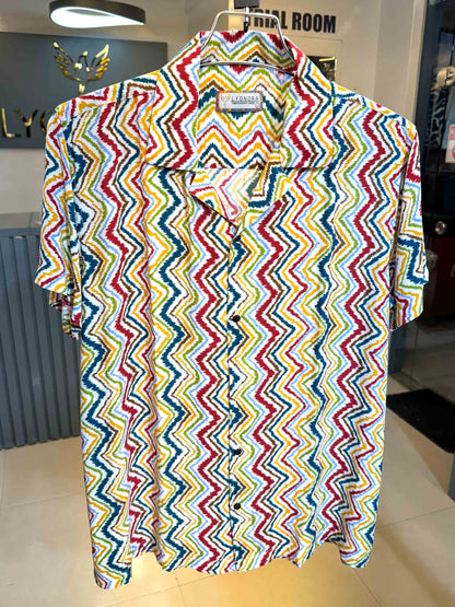 Yellow-green and pink zigzag printed havana shirt