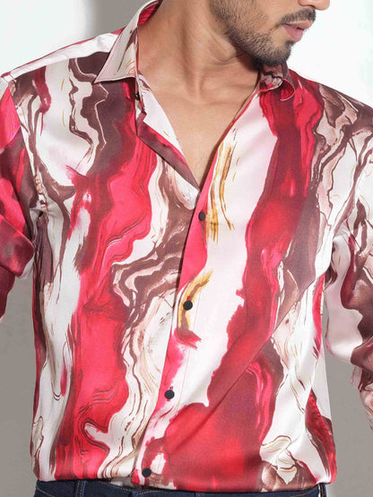 Red Ice cream printed royal silk full sleeve shirt