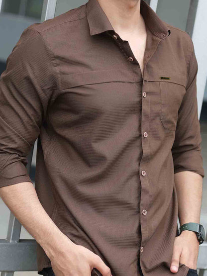 Saddle brown chest plated full sleeve shirt