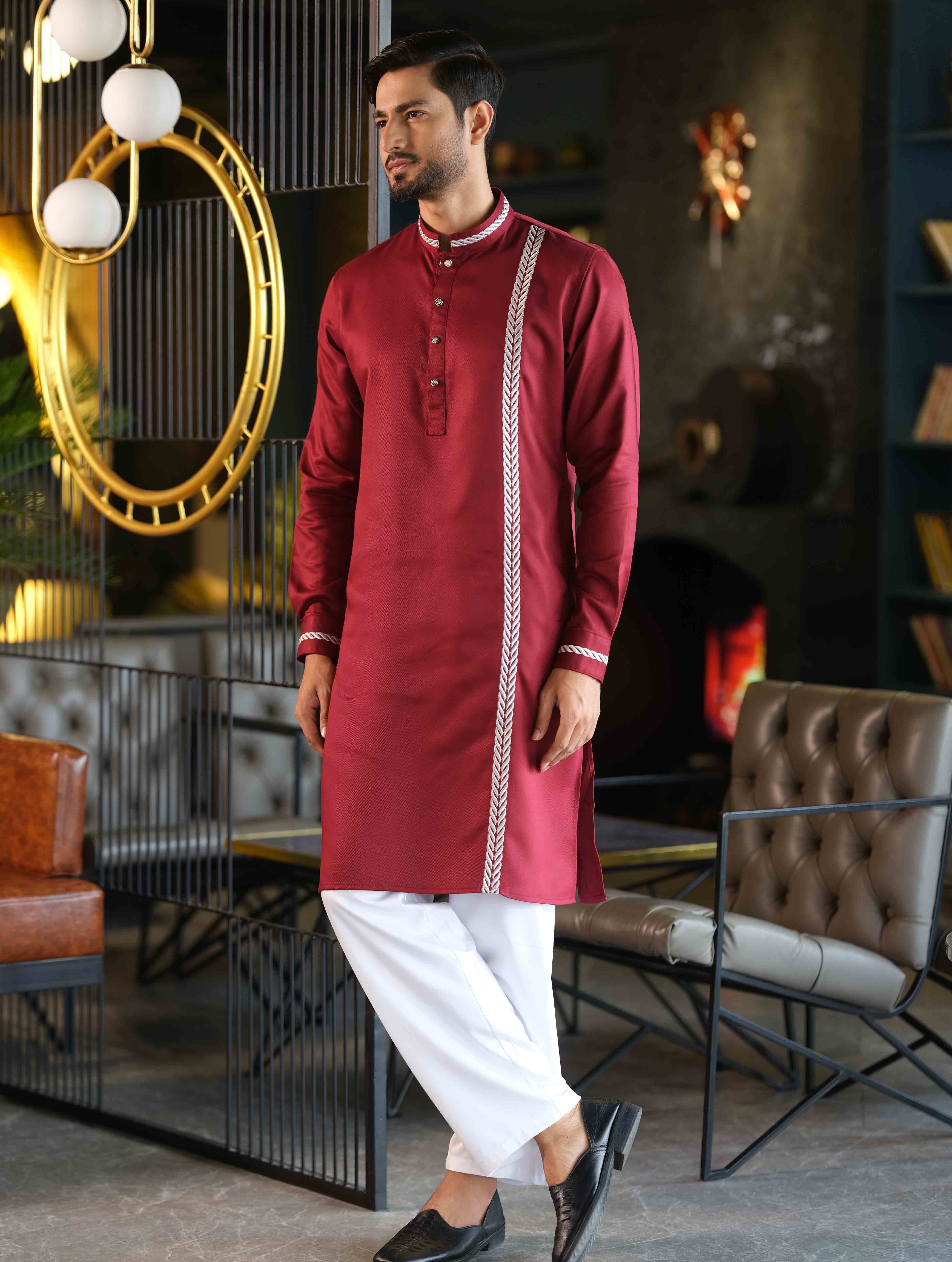 Red Wine Line embroidered panjabi