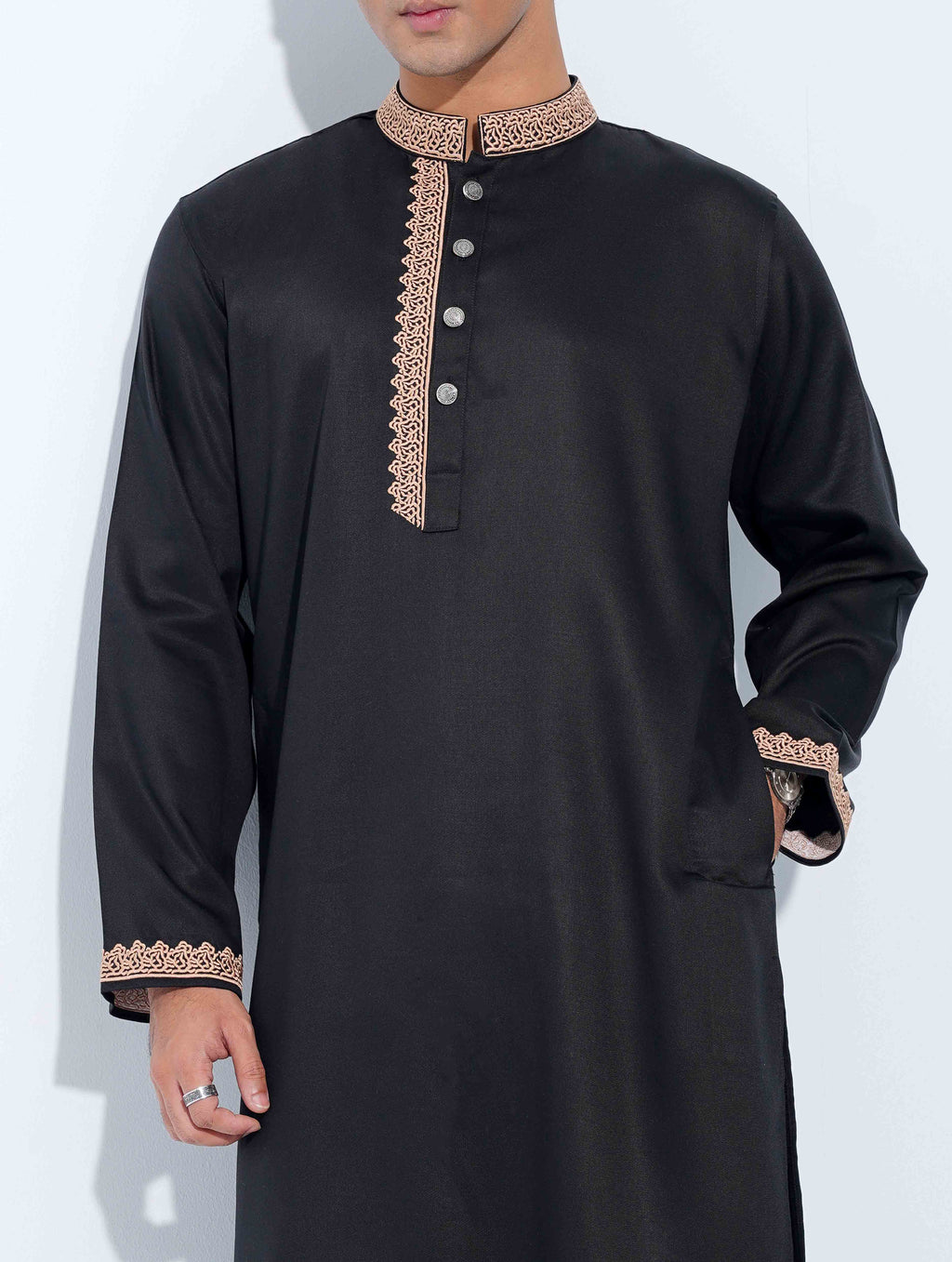 Black One Sided Embroidery Panjabi