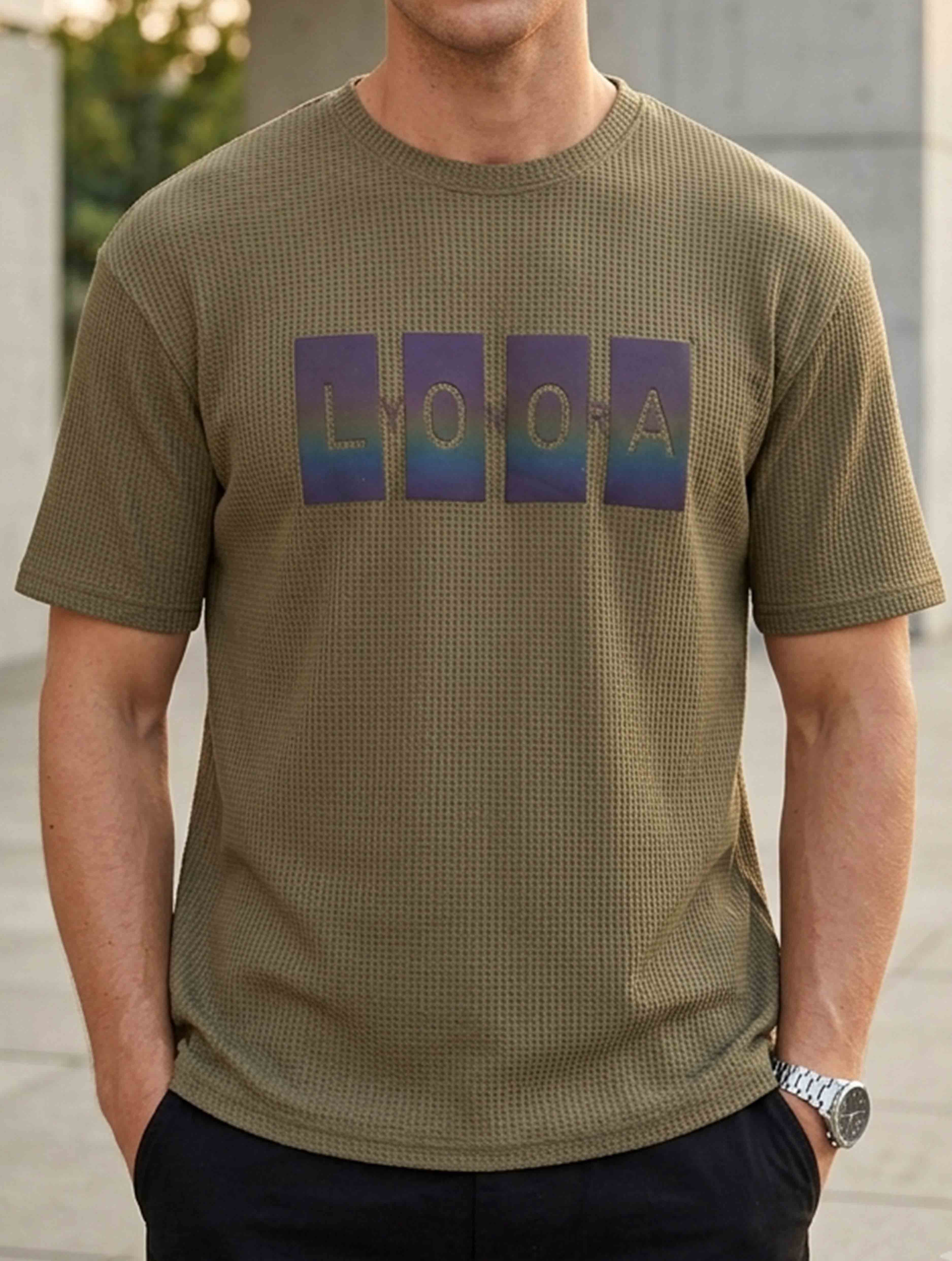 Deep Olive LYONORA Waffle Fabric Semi Drop T-shirt