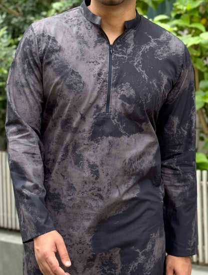 Smoke black zipper design premium cotton panjabi
