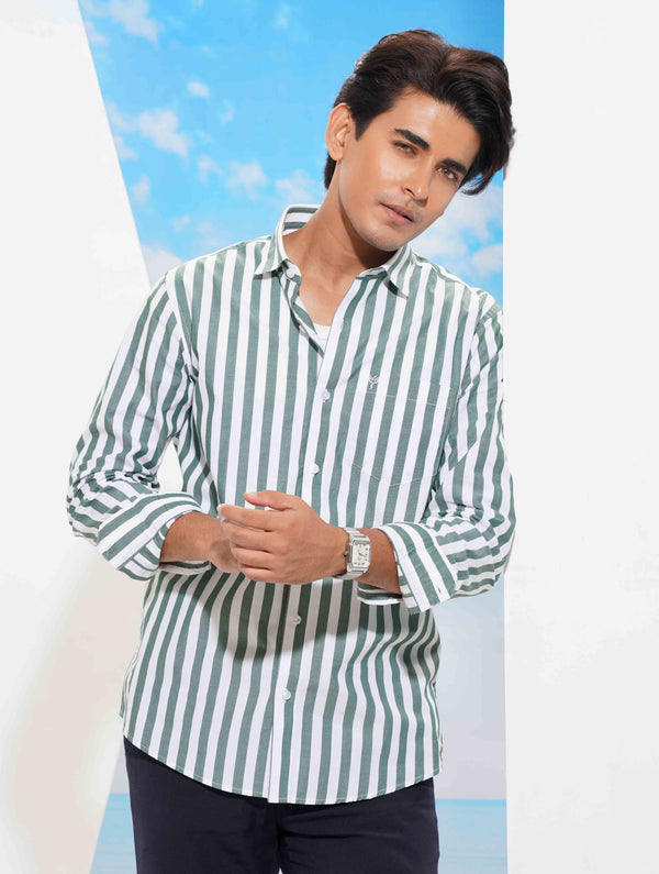 White crocodile green stripe formal shirt