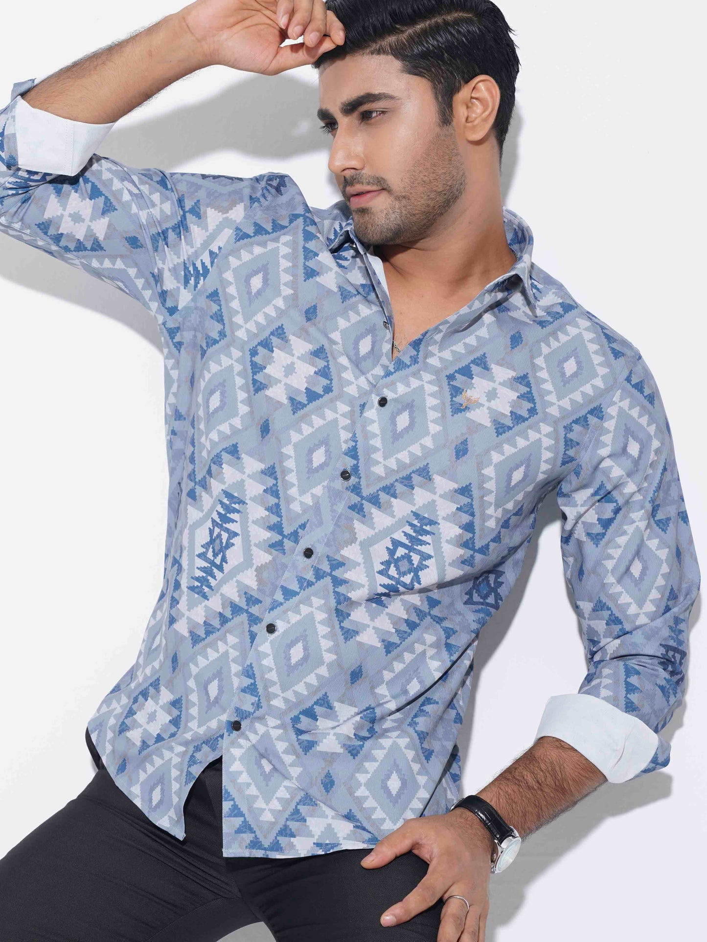 Grey Blue Pixel printed premium shirt