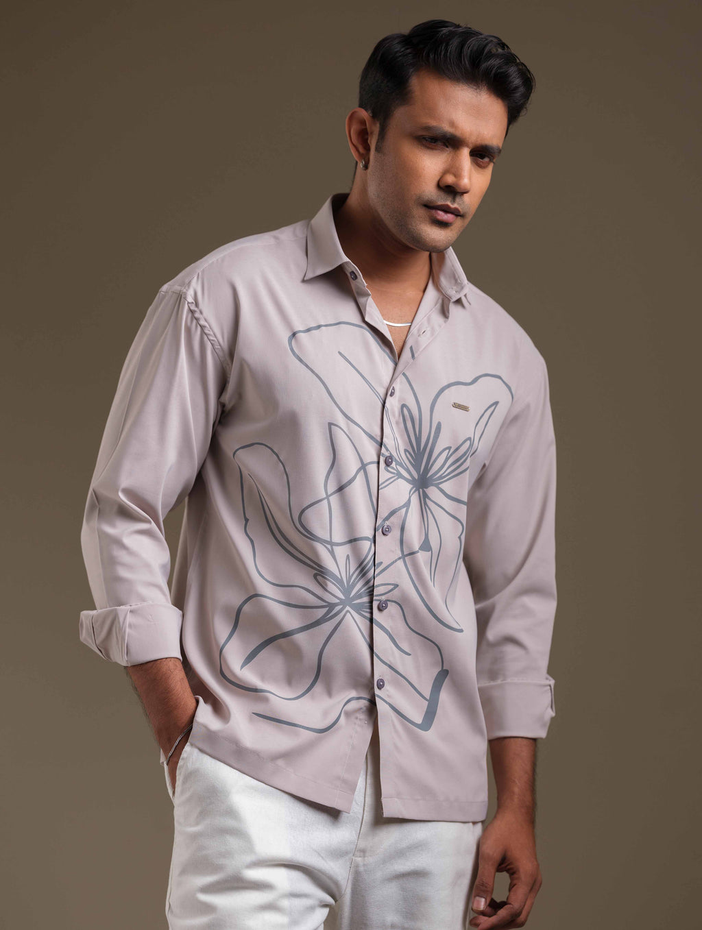 Almond chest printed casual shirt