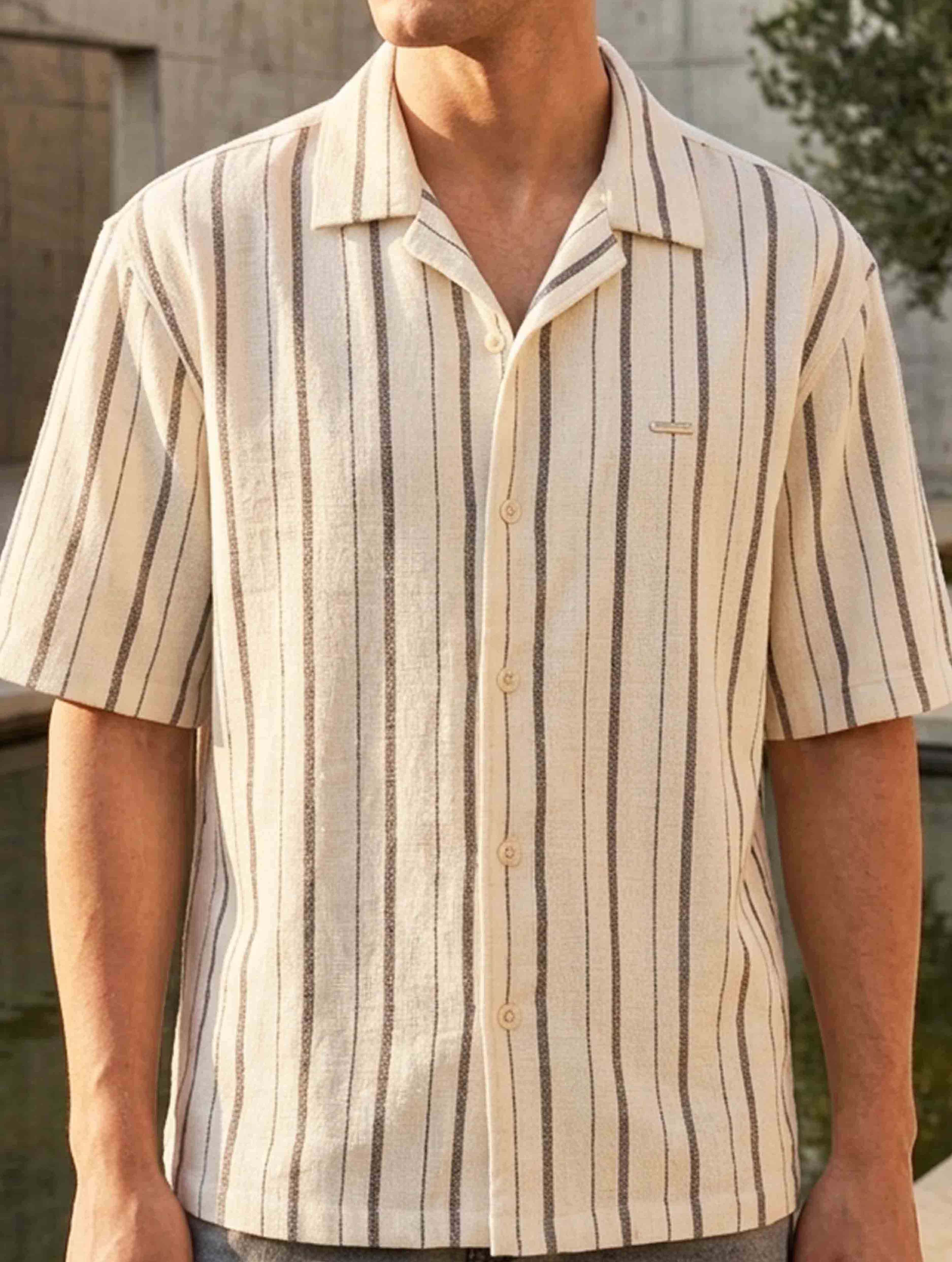 Cream Black Stripe Remi Cotton Havana Shirt