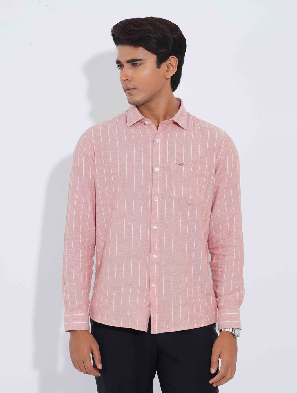 Baby Pink - White Stripe Point Collar Formal Shirt