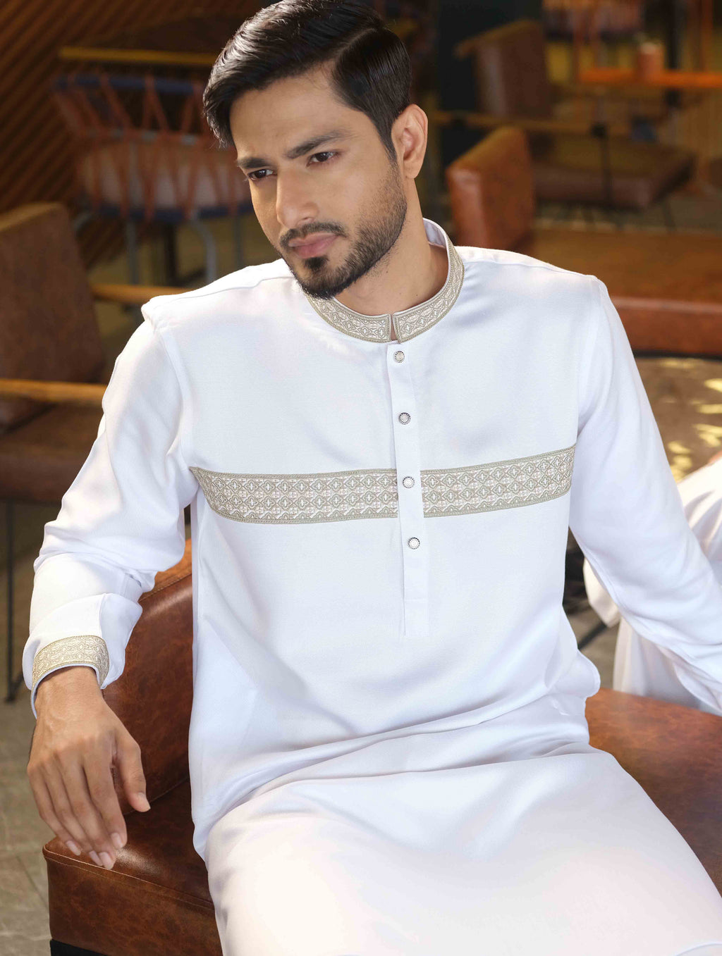 White Noor Elegant Chest Embroidered Panjabi