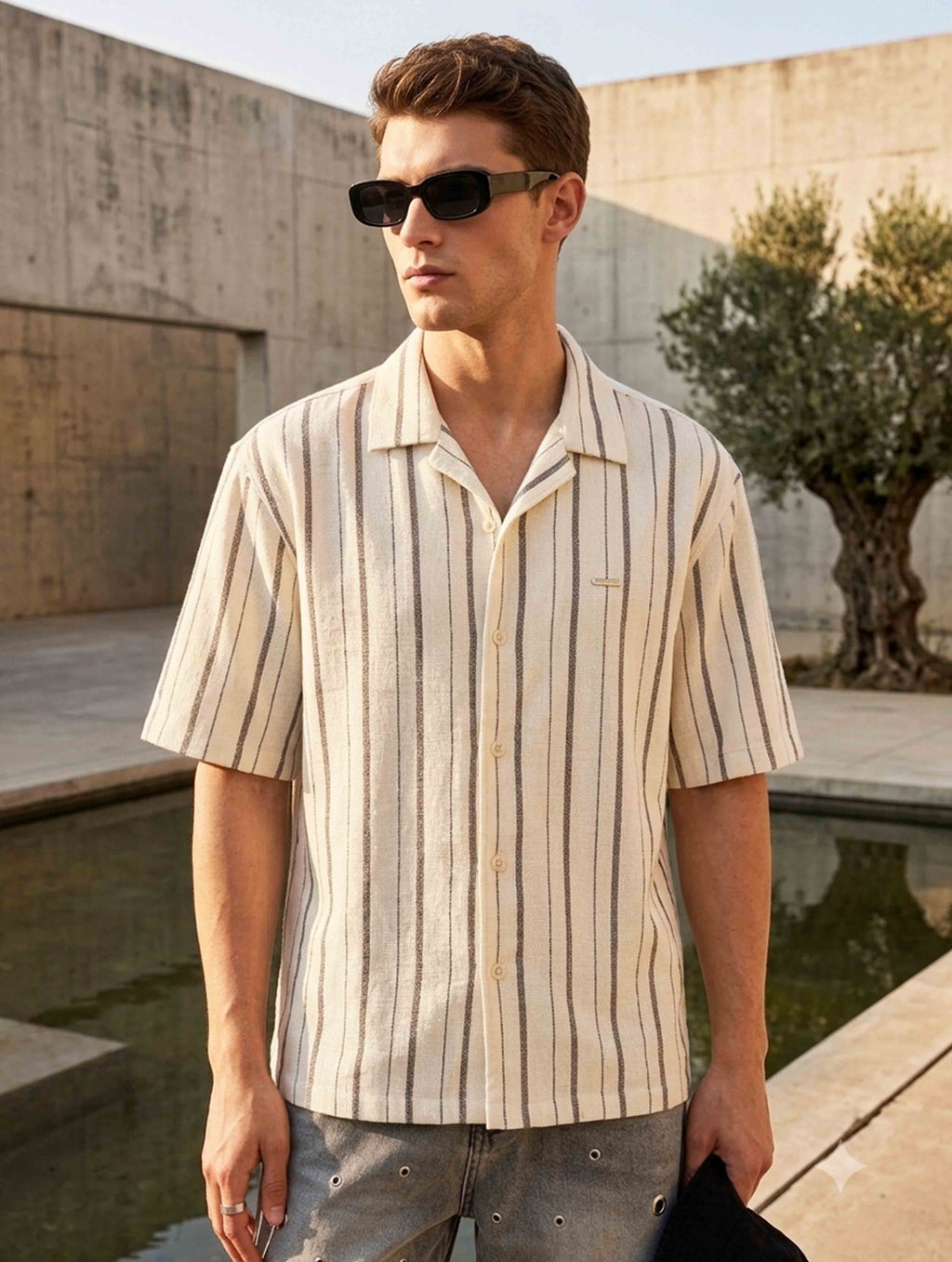 Cream Black Stripe Remi Cotton Havana Shirt