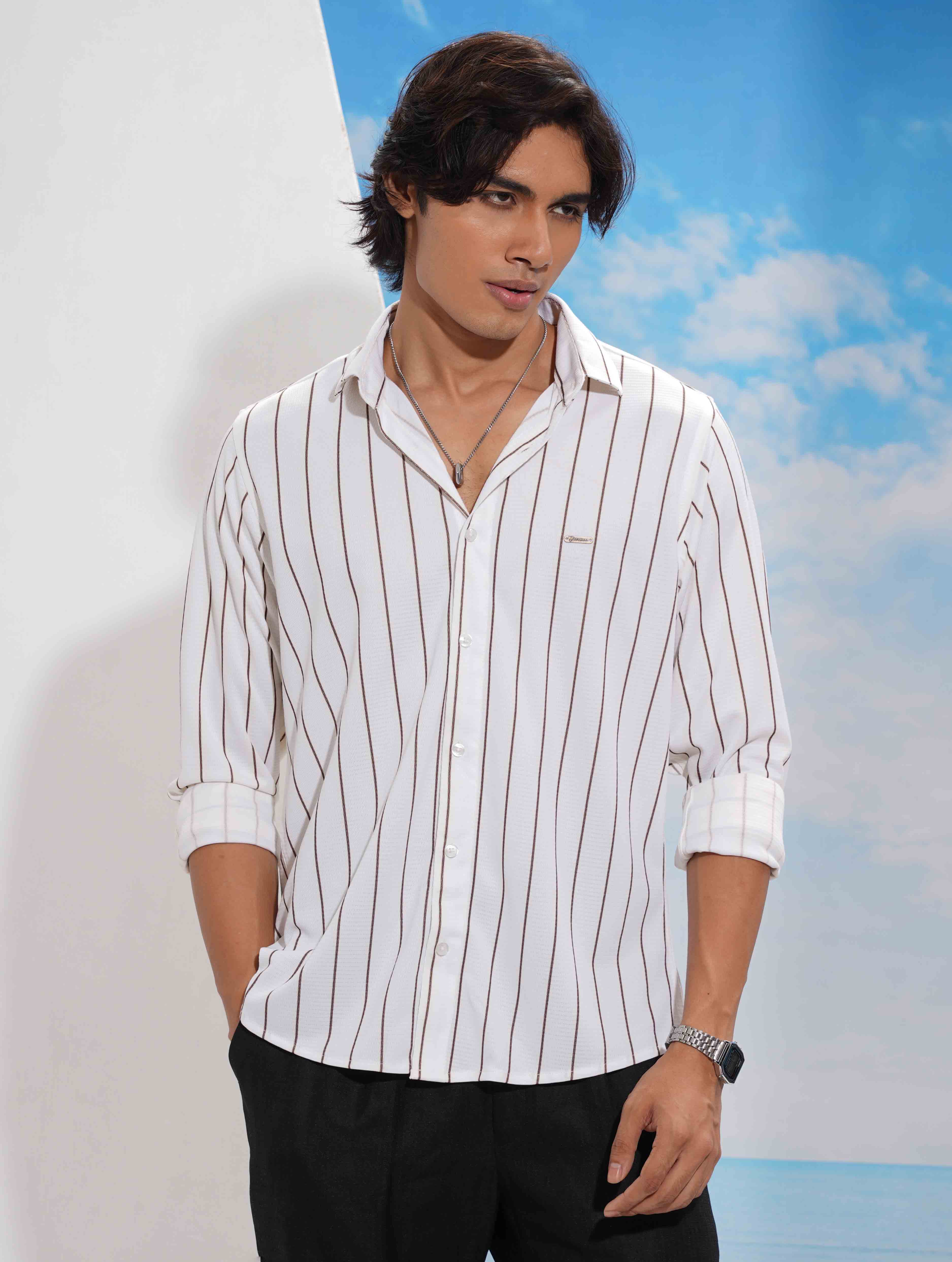 Creamy white brown stripe premium full sleeve