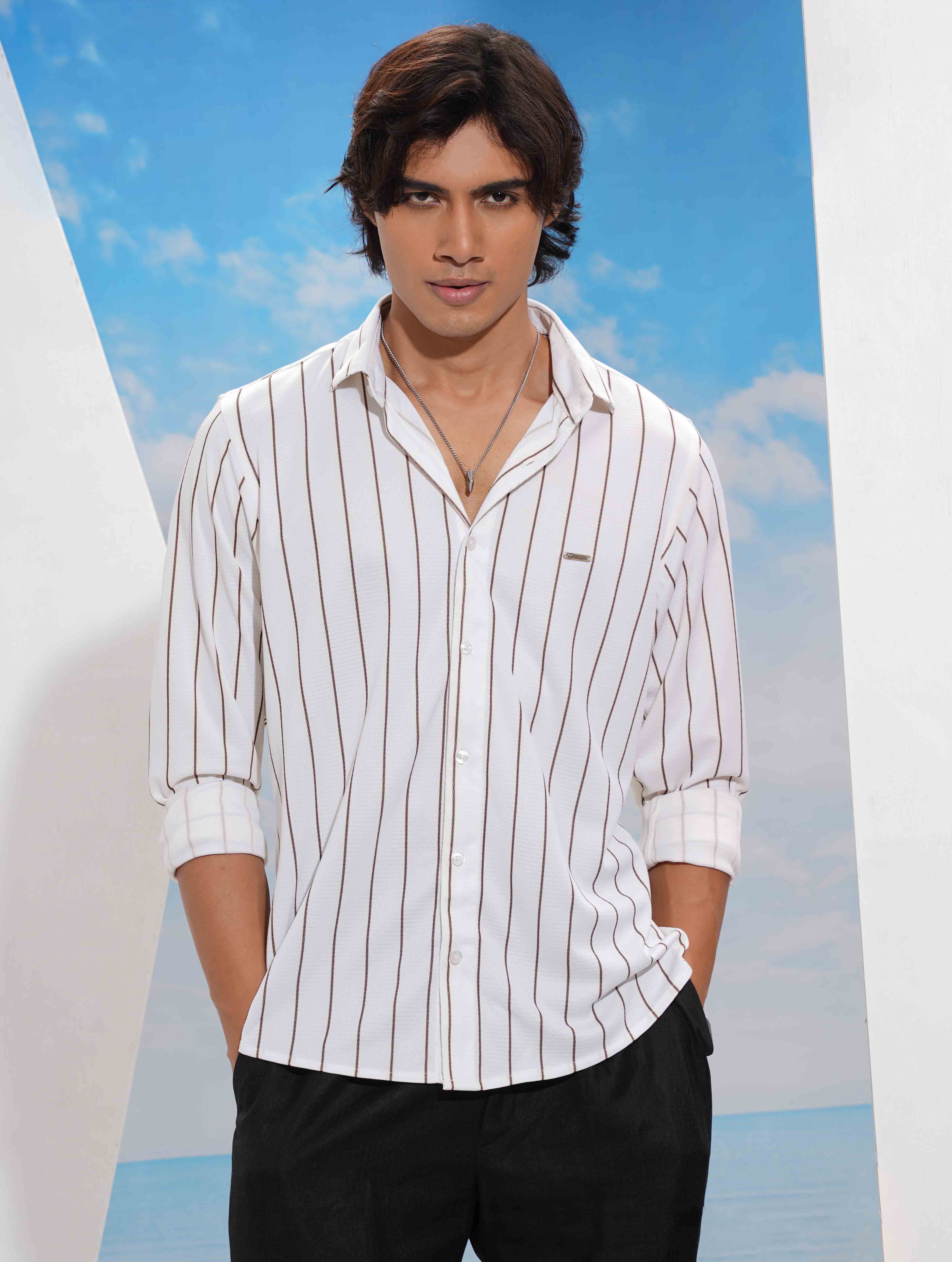 Creamy white brown stripe premium full sleeve