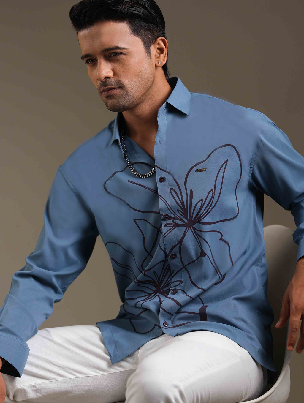 Blue-Black Floral Printed Full Sleeve Shirt