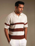 Cream - Coffee Stripe Knit Polo