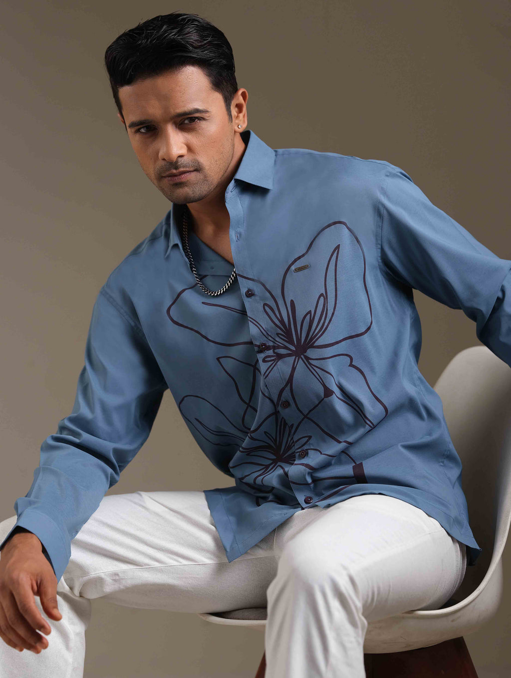 Blue-Black Floral Printed Full Sleeve Shirt