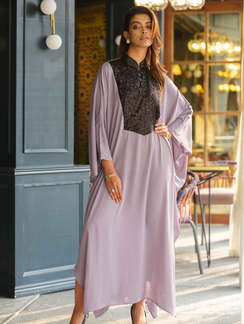 Purple Black premium sequence long gown