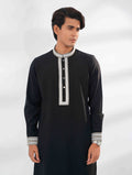 Italian Black Heritage Thread Embroidered Tencel panjabi
