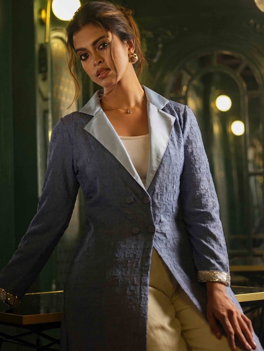 Steel Blue female Coat collar shrug