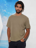Olive Solid Texture Waffle Fabric Semi Drop T-shirt