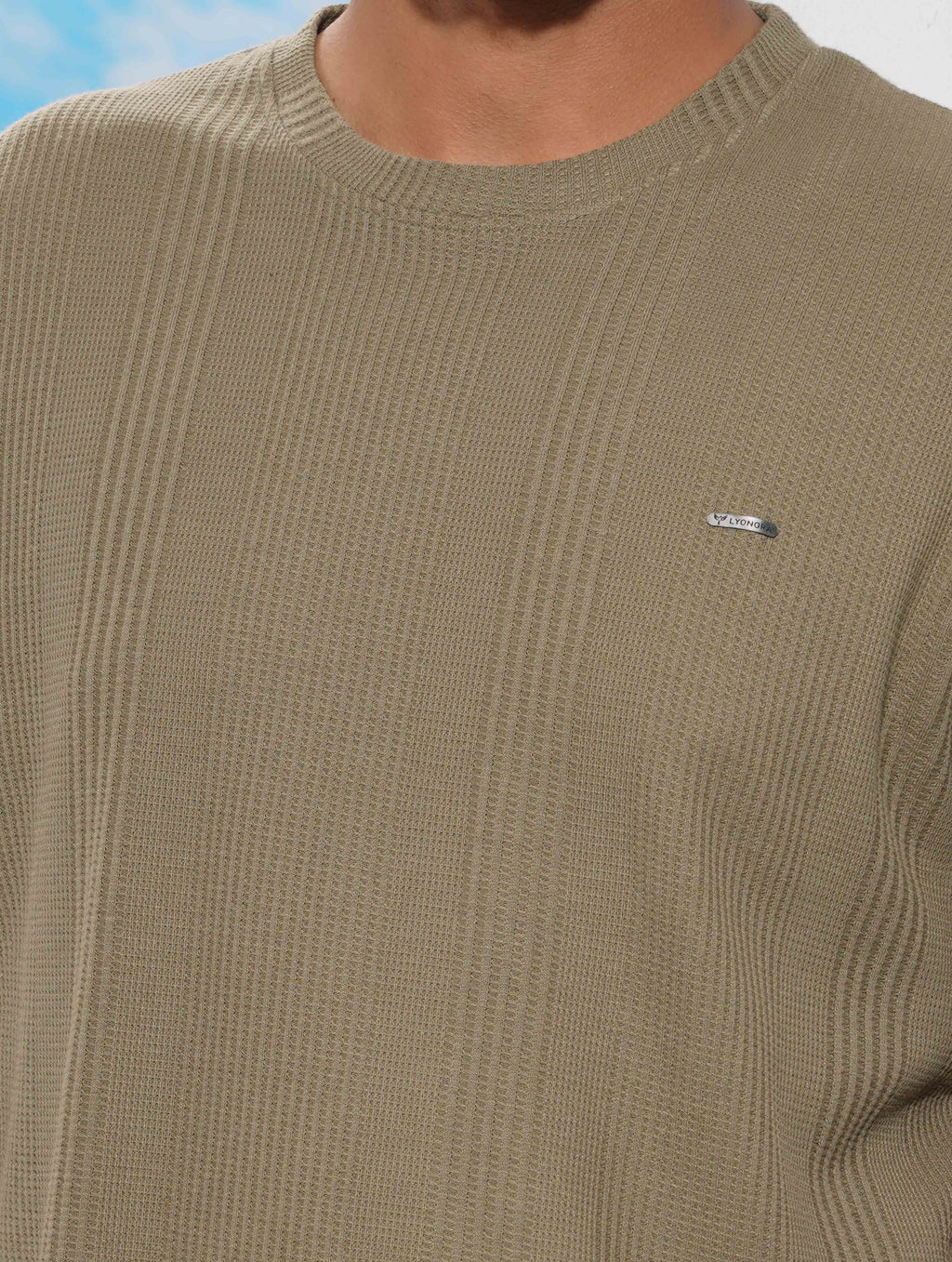 Olive Solid Texture Waffle Fabric Semi Drop T-shirt