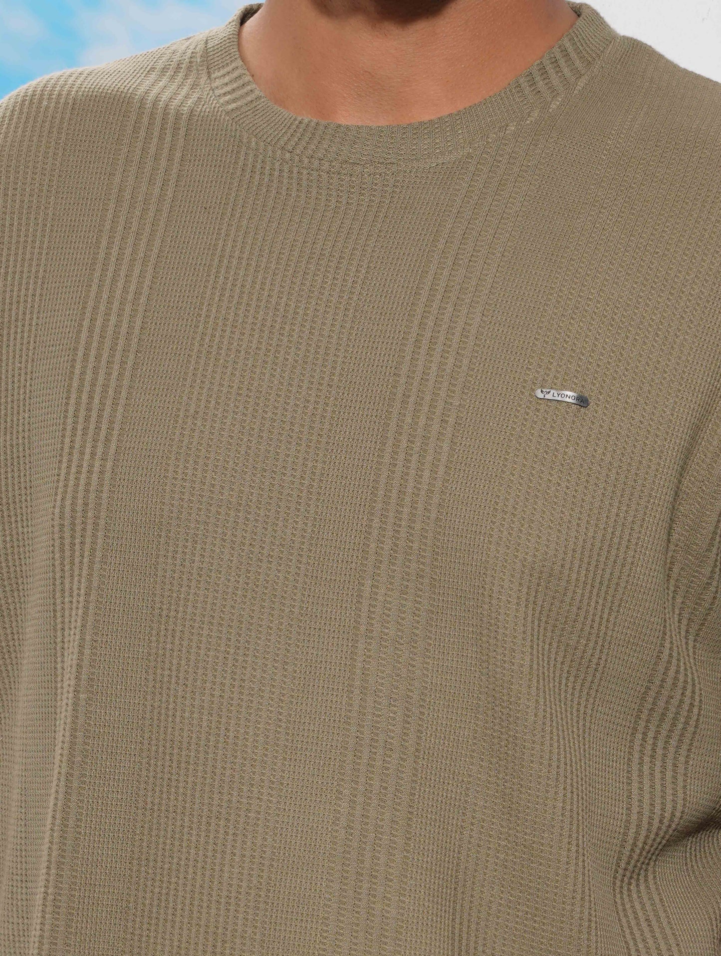 Olive Solid Texture Waffle Fabric Semi Drop T-shirt