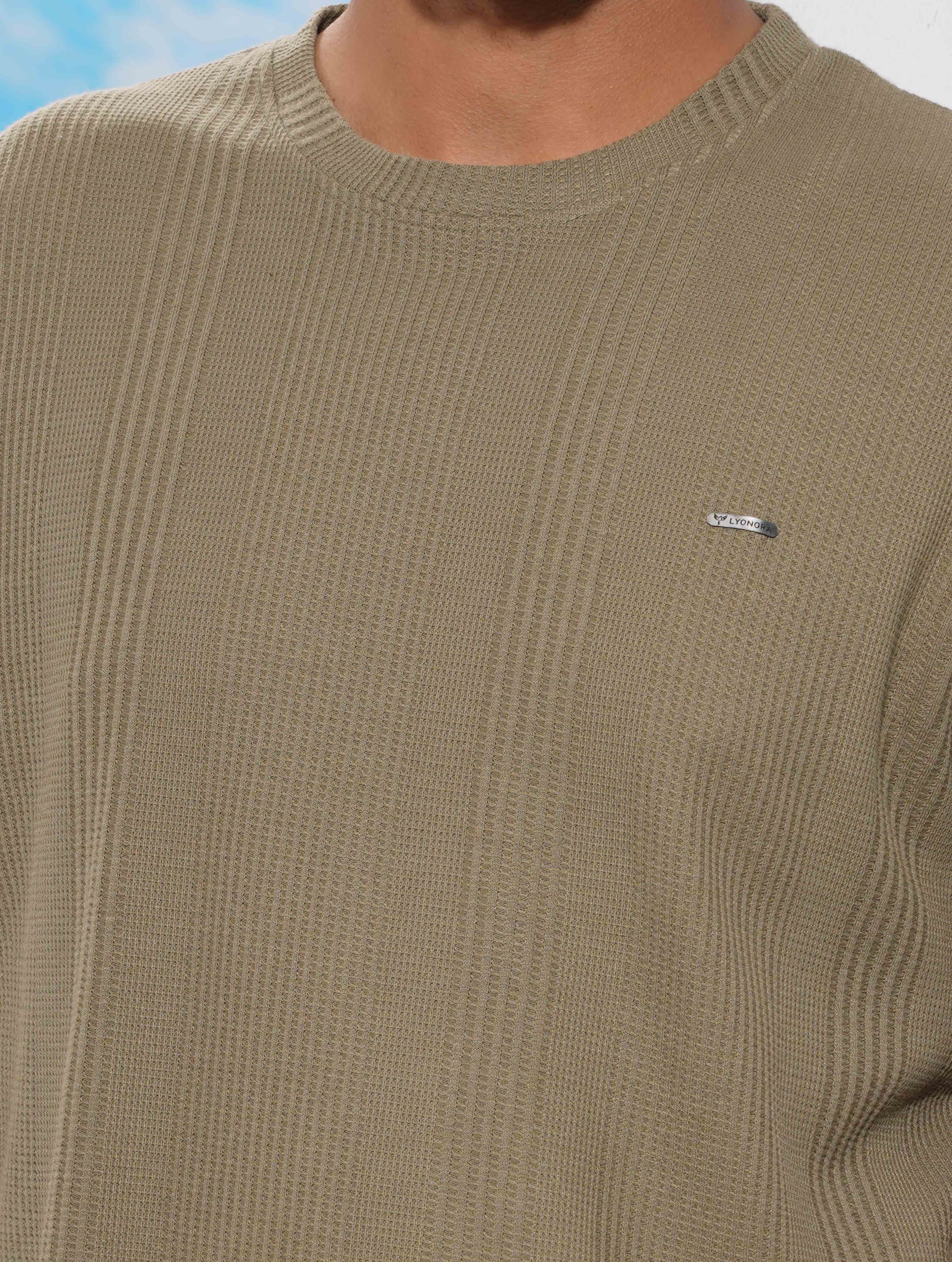 Olive Solid Texture Waffle Fabric Semi Drop T-shirt