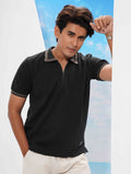 Jade Black stripe contrast Premium Zipper Polo