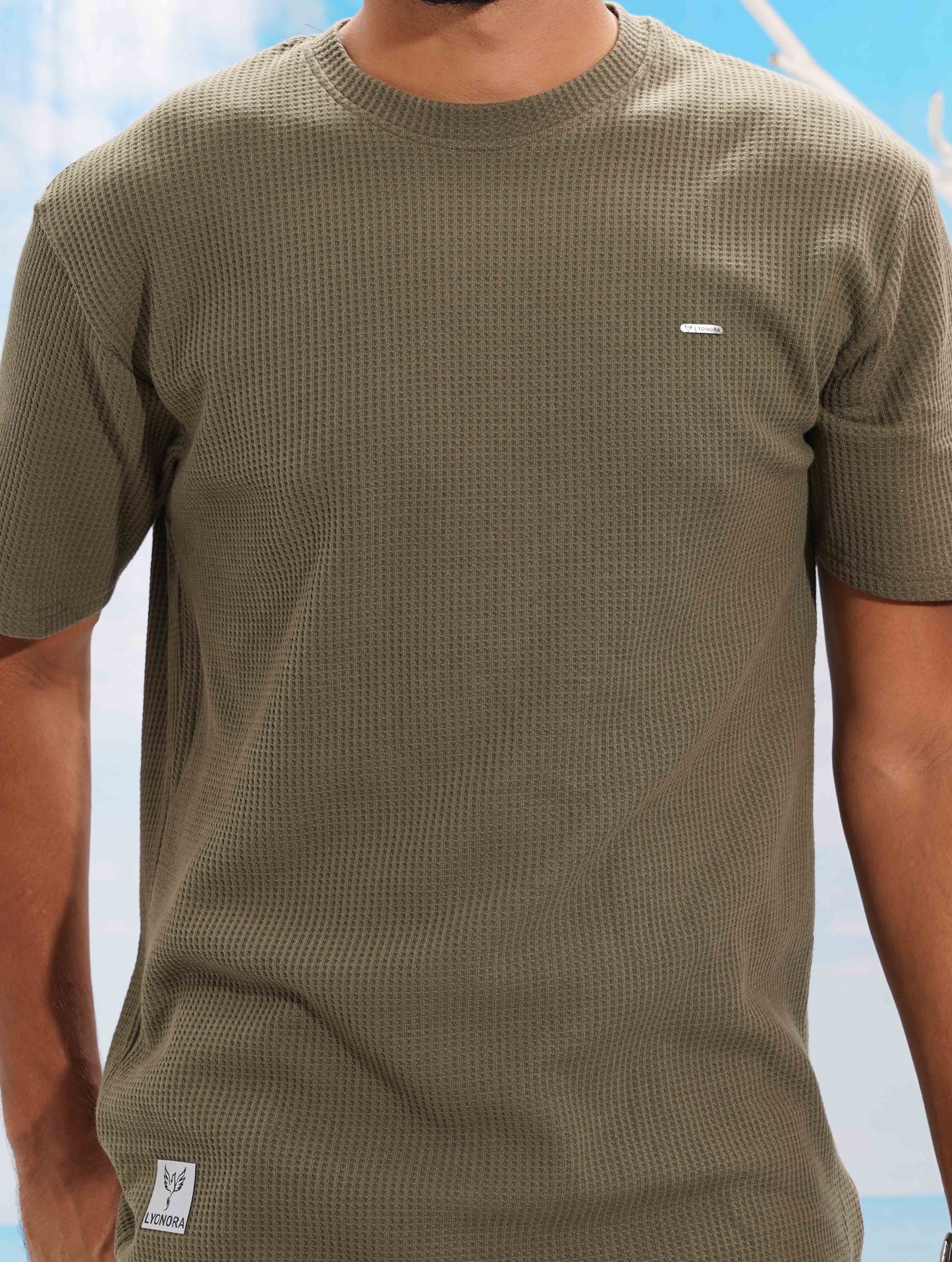 Deep olive Solid Waffle Fabric Semi Drop T-shirt
