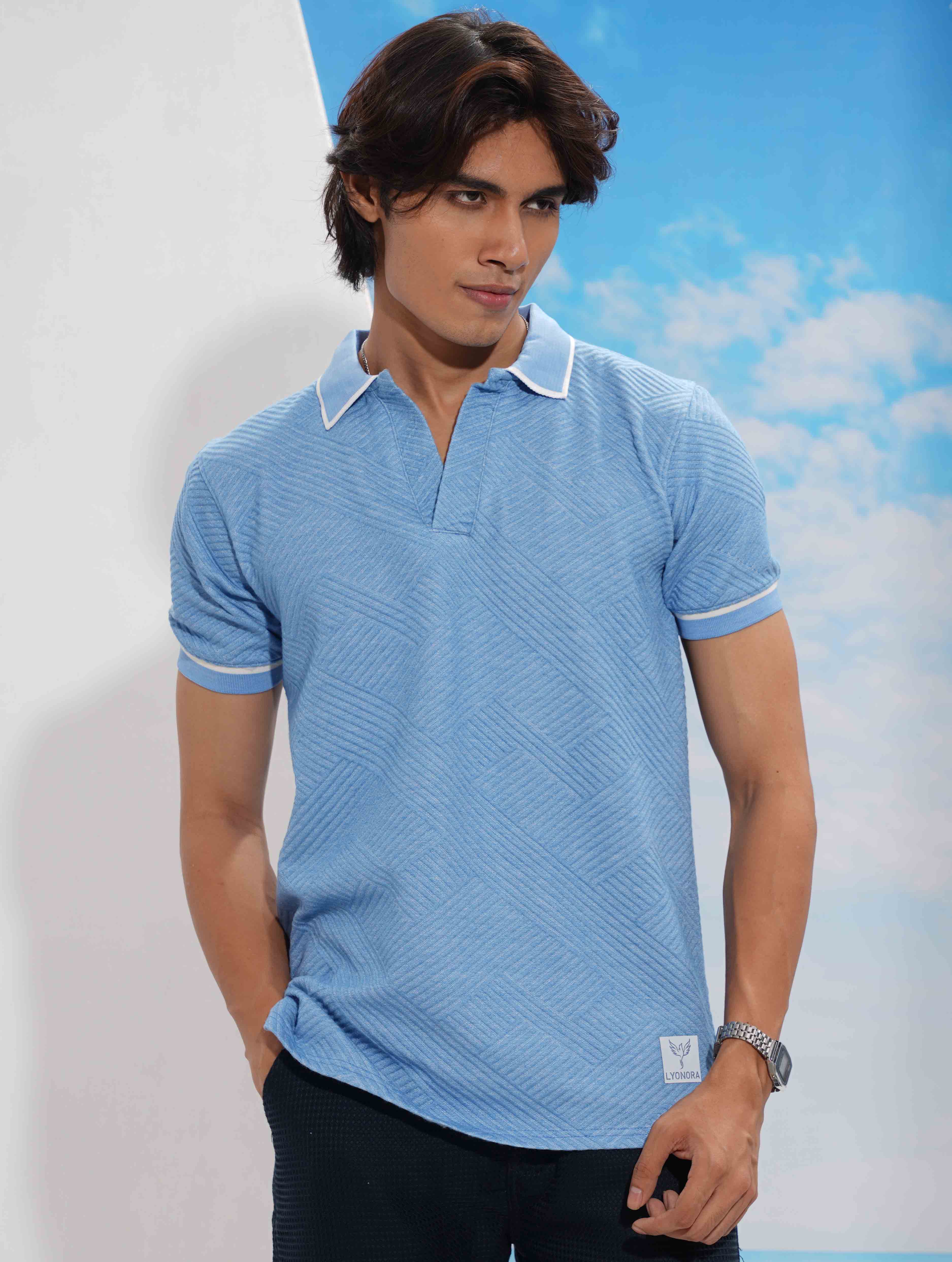 Sky Blue Texture Premium Polo