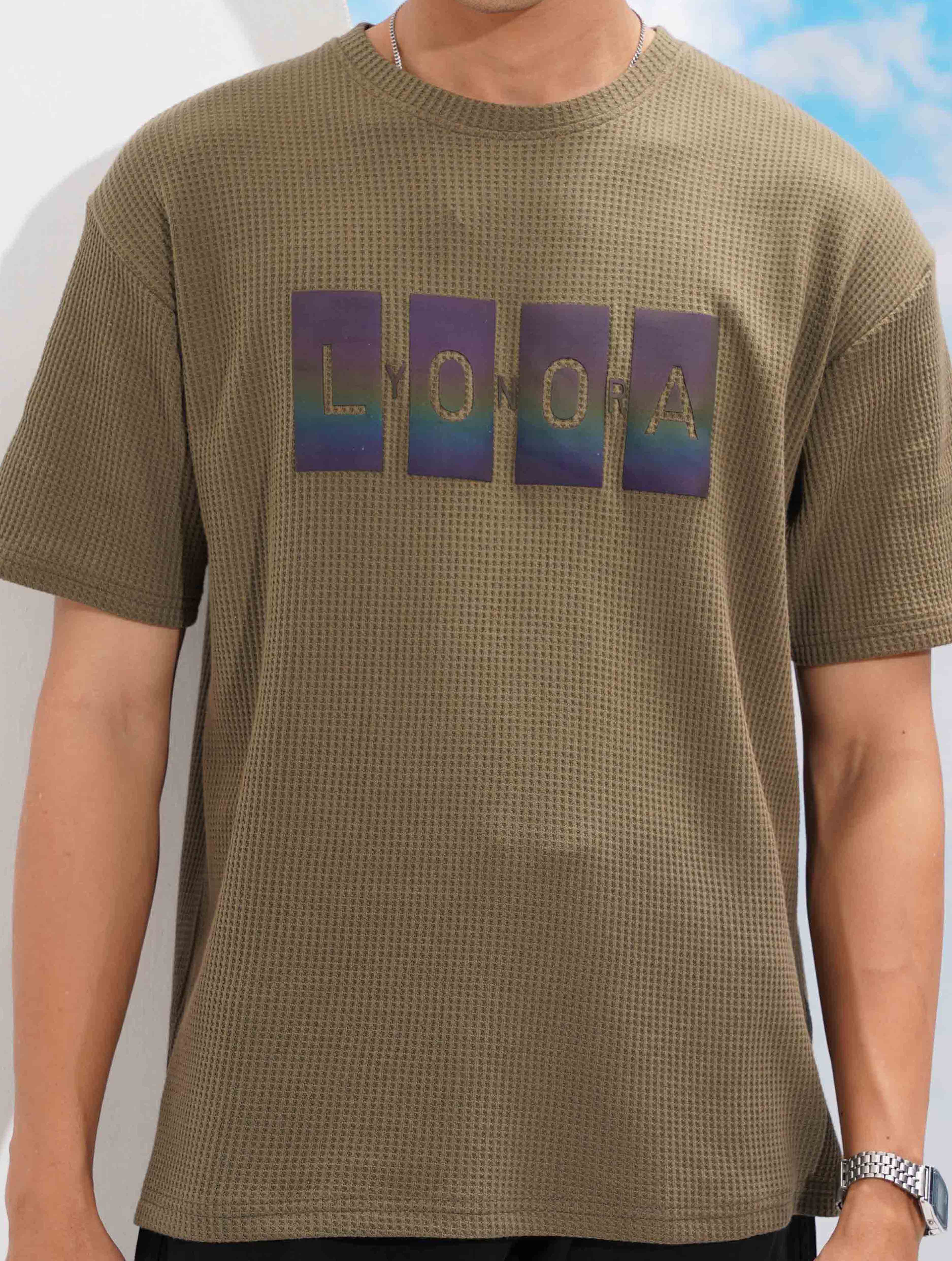 Deep Olive LYONORA Waffle Fabric Semi Drop T-shirt