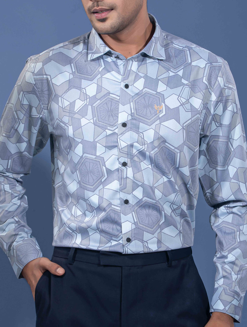 Sky cream hexagonal printed premium full sleeve