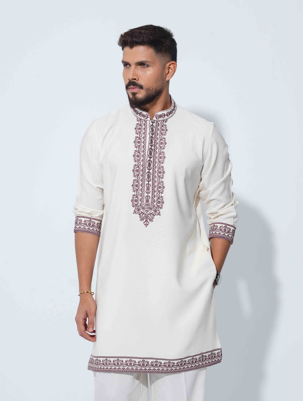 Cream Premium bottom embriodery panjabi