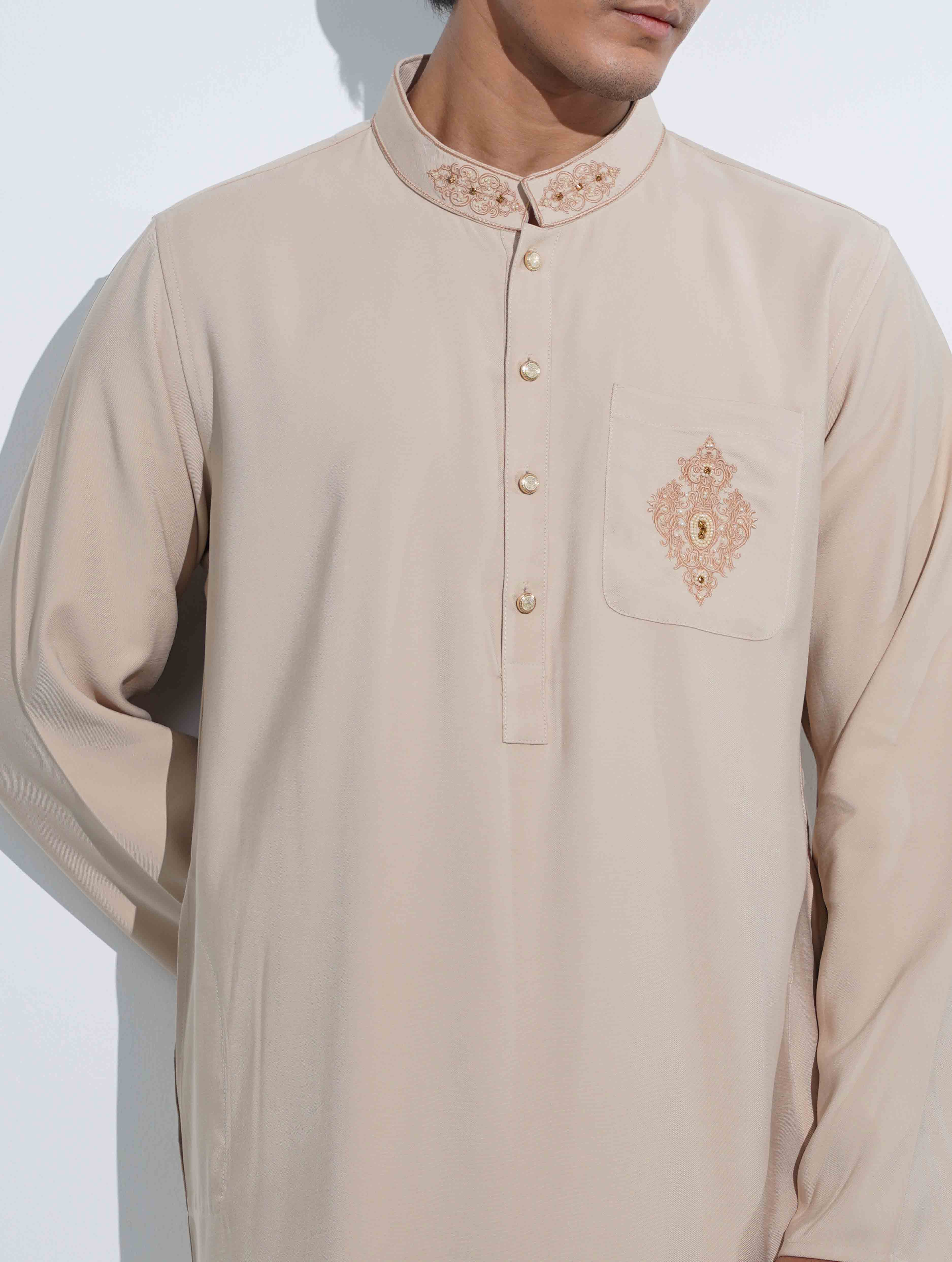 Cream Premium Traditional Stone Work Panjabi