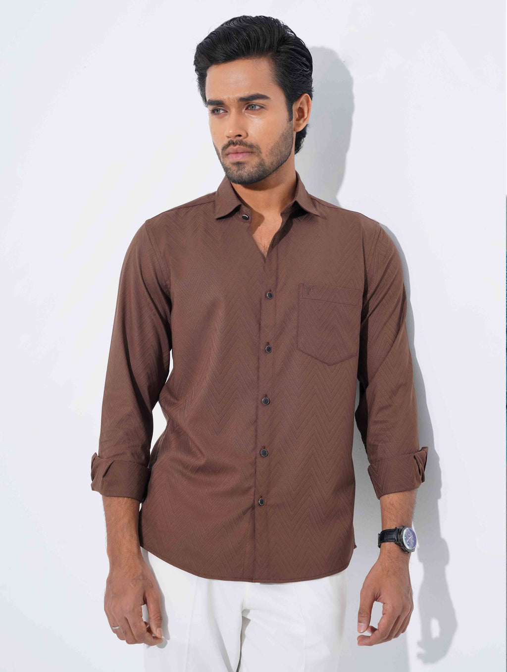 Dark Brown Zigzag Premium Bamboo Silk Shirt