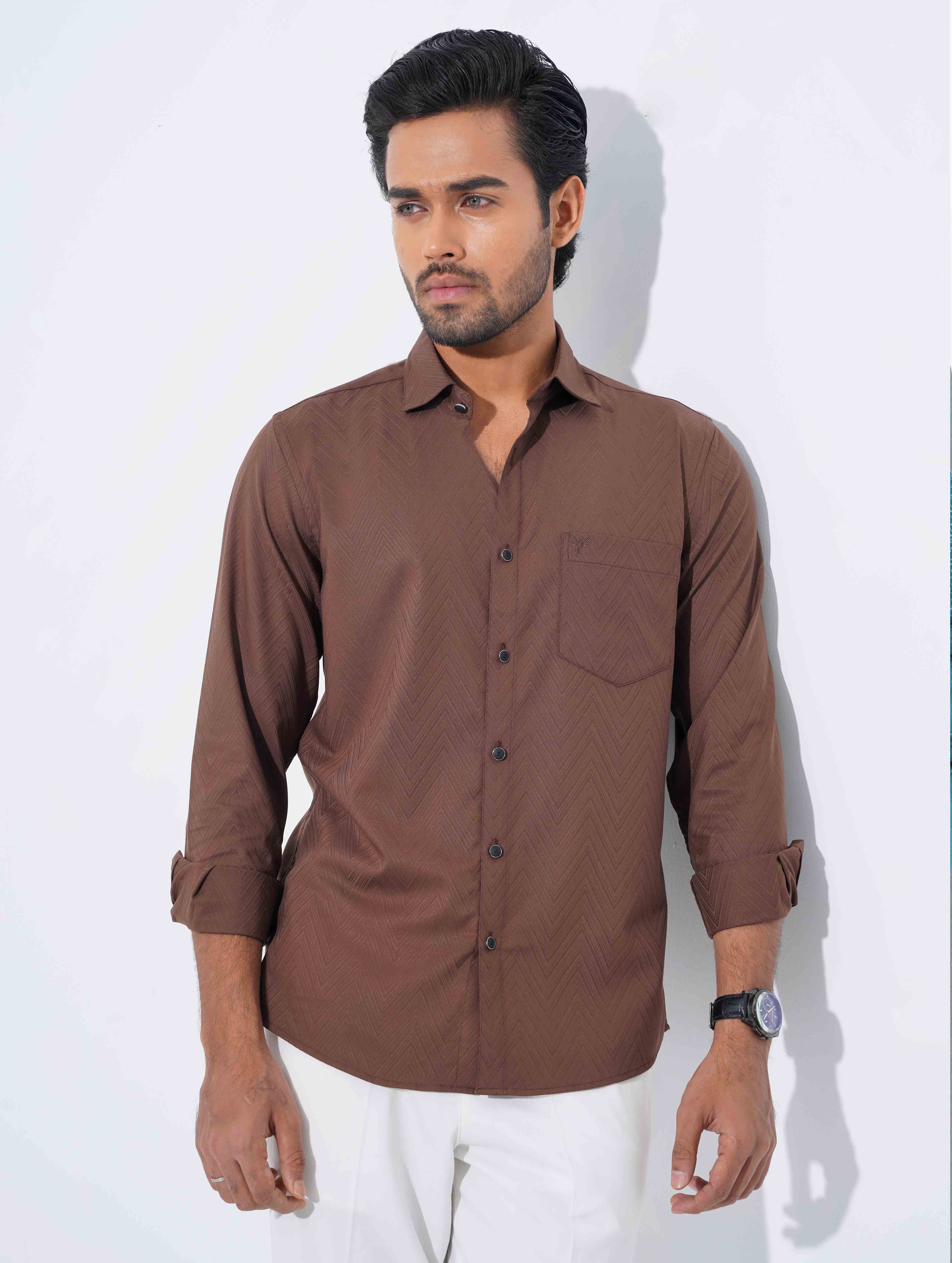 Dark Brown Zigzag Premium Bamboo Silk Shirt